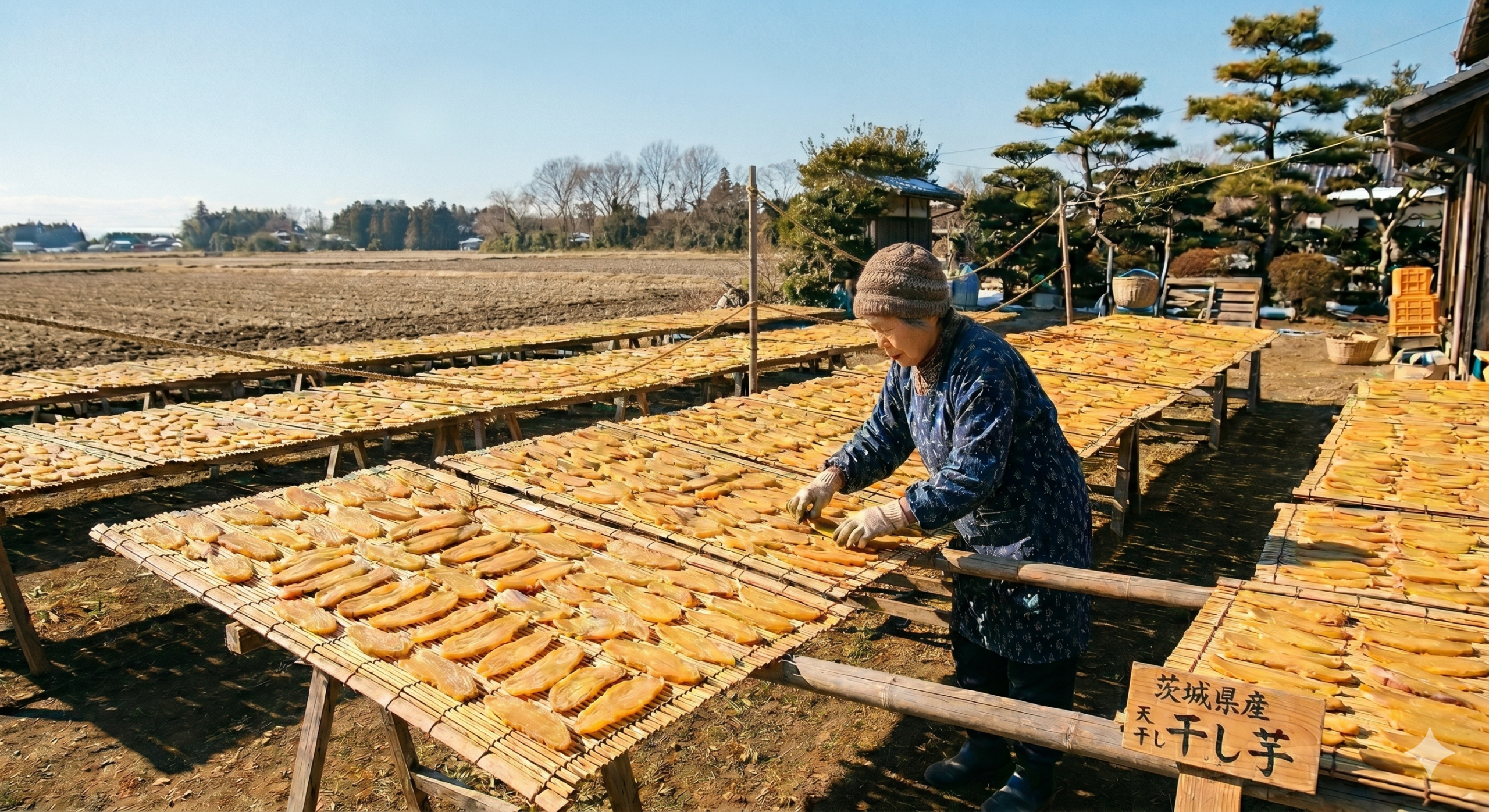 AI-generated illustration of hoshiimo production in a rural area of Ibaraki, Japan